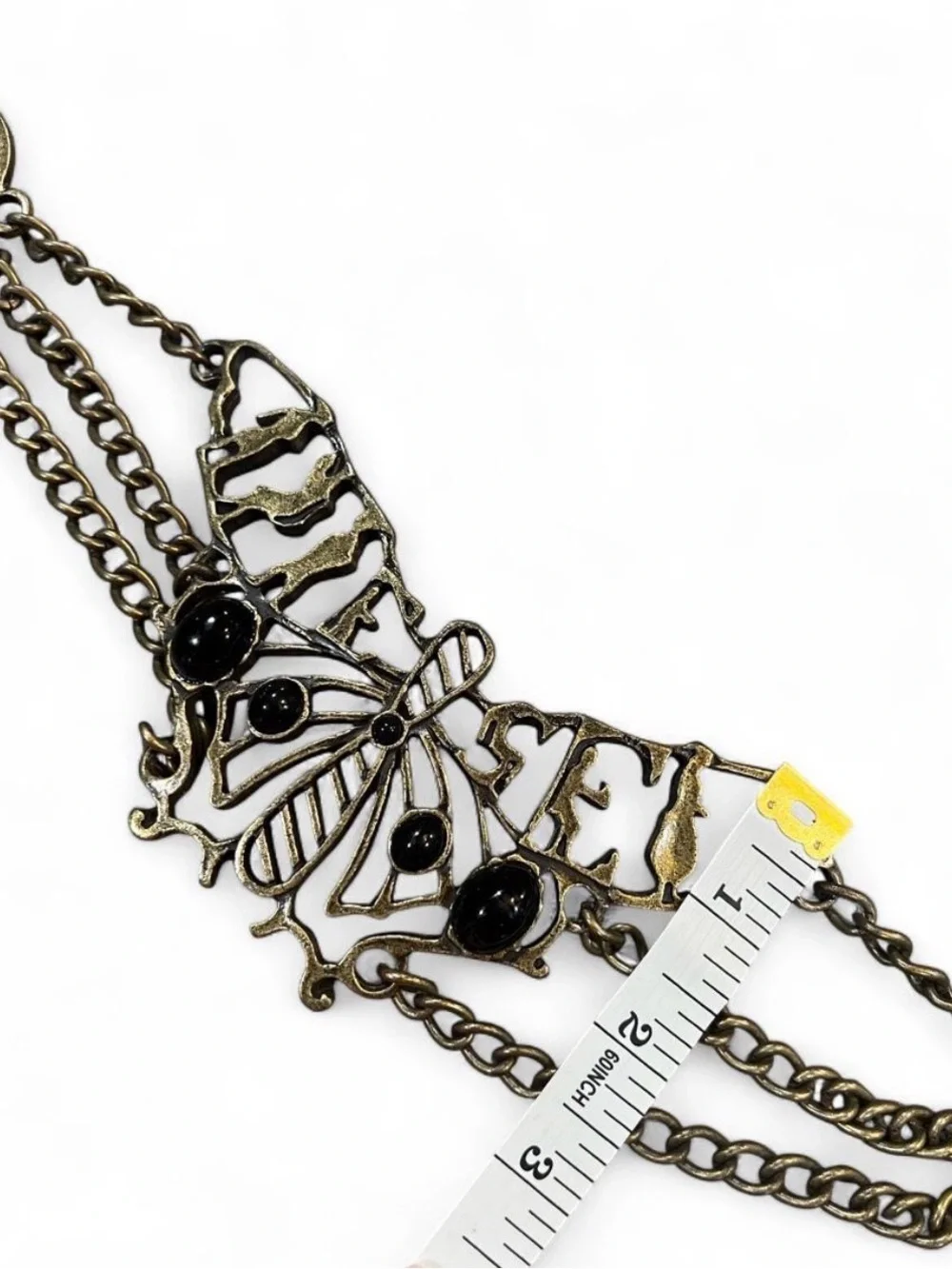 VTG Archival Diesel Y2K Butterfly Chain Belt Brass Typography Gem Gothic Grunge